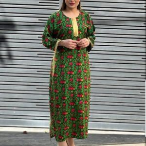 پیراهن ساحلی بلند نخی مدل طلاکوب رنگ سبز