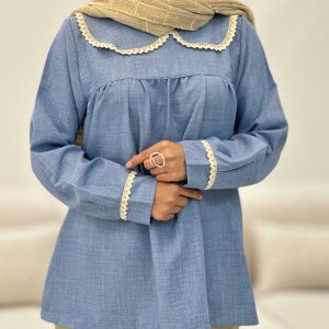 مانتو عروسکی یقه ب ب رنگ آبی