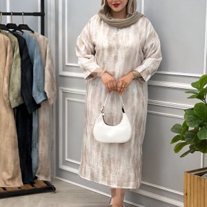 پیراهن بلند زنانه یقه کوبایی رنگ شیری