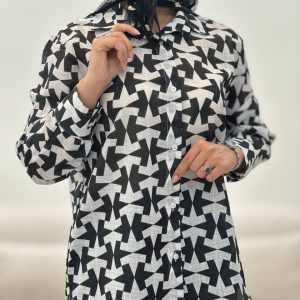 مانتو هندسی جنس نازلی رنگ سفید