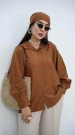 ست شومیز و اسکارف رنگ شکلاتی