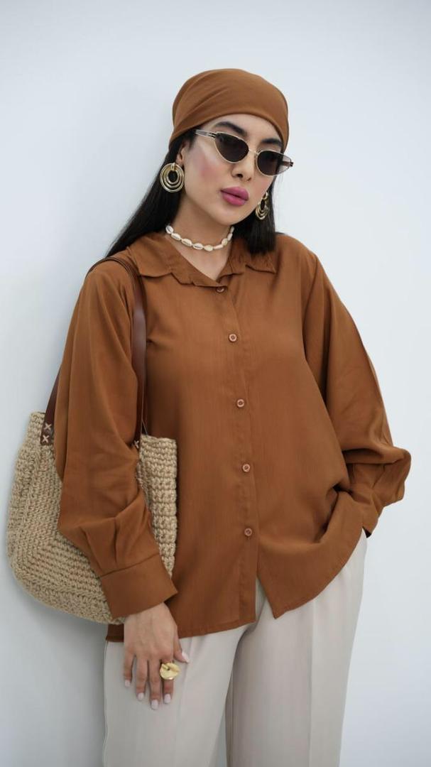 photo_۲۰۲۵-۰۸-۲۰_۱۱-۰۱-۴۴ ست شومیز و اسکارف رنگ شکلاتی