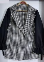 کت زنانه آستین فوتر رنگ کرم مشکی