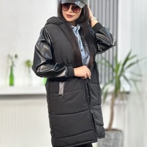 کاپشن آستین چرم نیکا -زنانه رنگ مشکی