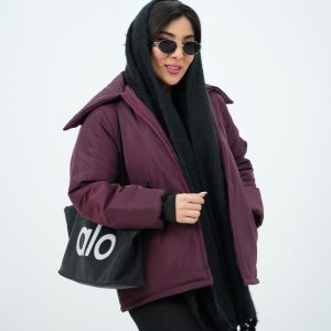 کاپشن یقه پهن زنانه رنگ زرشکی