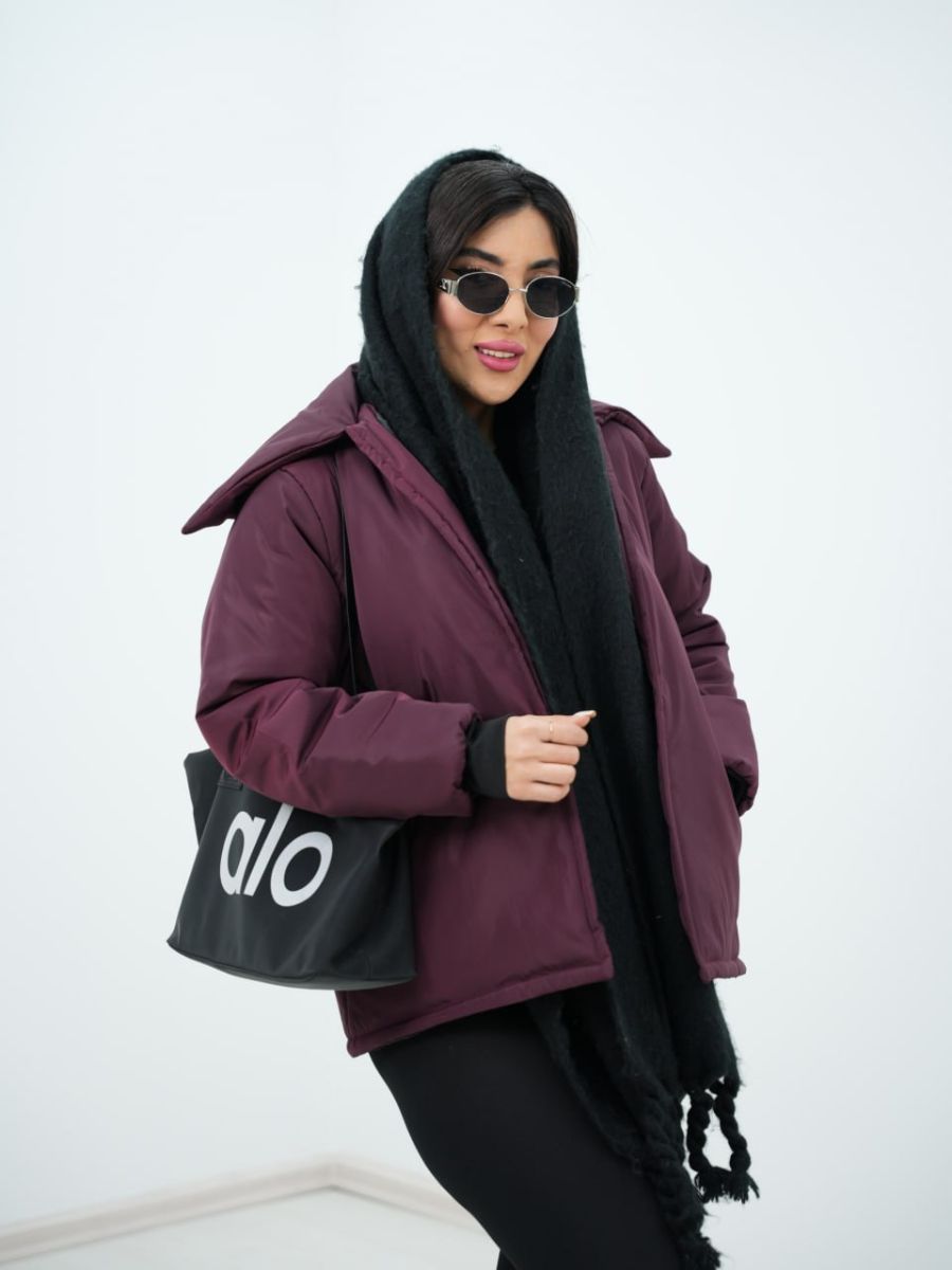 کاپشن یقه پهن زنانه رنگ زرشکی