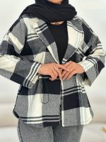 کت چهار خونه کمر گتر- کت زنانه رنگ مشکی آبی