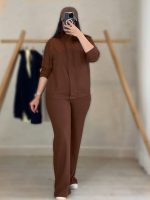 ست کت و شلوار زنانه آدرینا رنگ قهوه ای