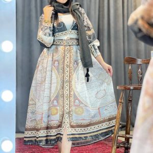 پیراهن سیمین - پیراهن زنانه بلند ساتن ابریشم رنگ مشکی
