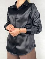 شومیز ساتن امریکایی ال ایکس رنگ مشکی