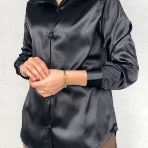 شومیز ساتن امریکایی ال ایکس رنگ مشکی