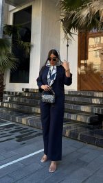 کت و شلوار زنانه یقه خرگوشی رنگ مشکی