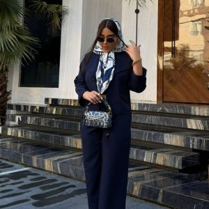 کت و شلوار زنانه یقه خرگوشی رنگ مشکی