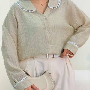 شومیز یقه دلبری رنک کرم