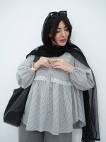 مانتو عروسکی جلو تور رنگ طوسی تیره