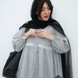 مانتو عروسکی جلو تور رنگ طوسی تیره