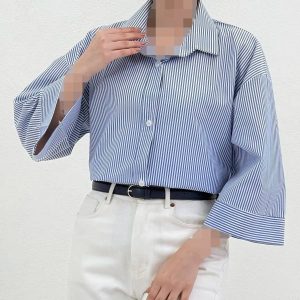 شومیز مانتویی راه راه جنس لینن رنگ ژورنال