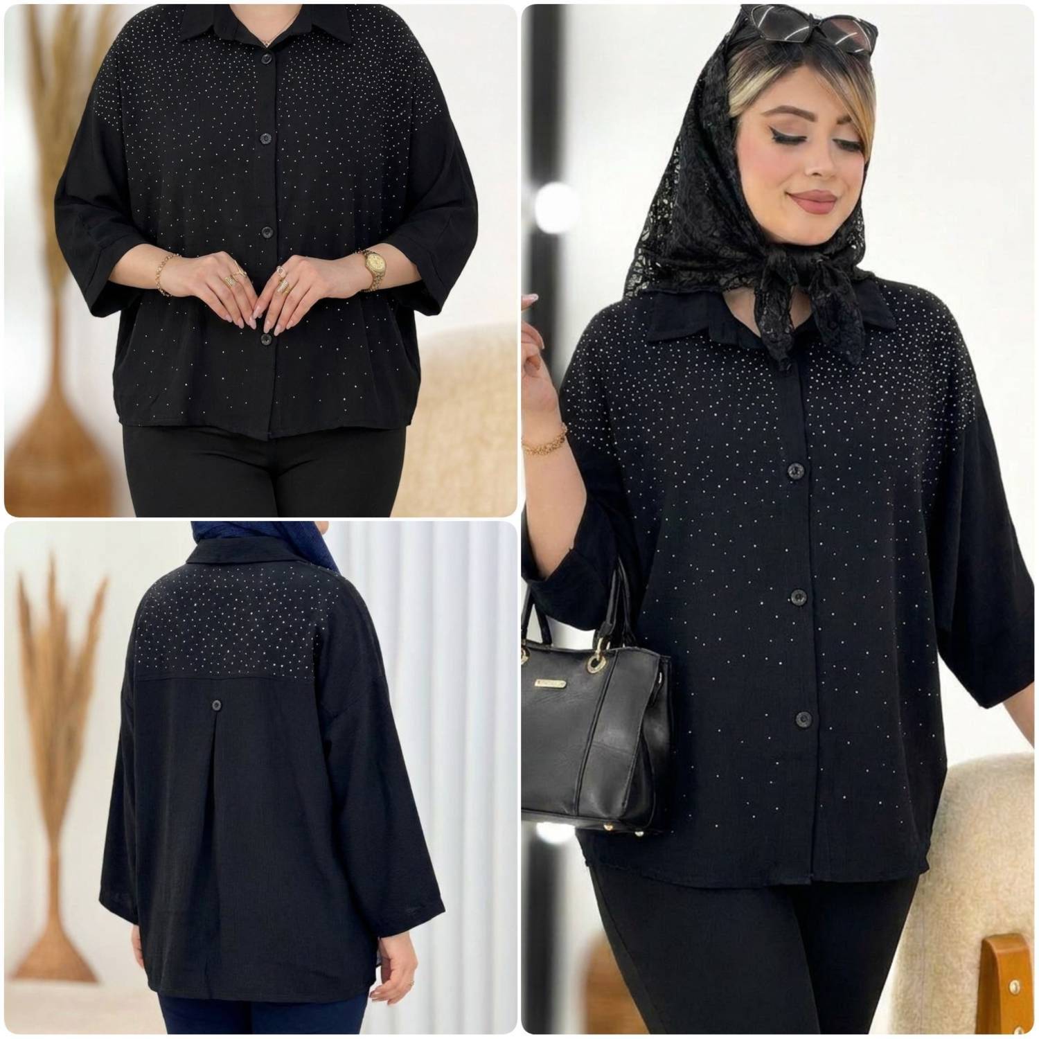 شومیز نگین دار رنگ مشکی
