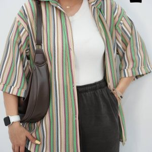 شومیز ژاکارد زنبوری رنگین کمان