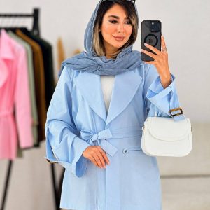 مانتو کتی آستین سگک هاتف رنگ آبی آسمانی