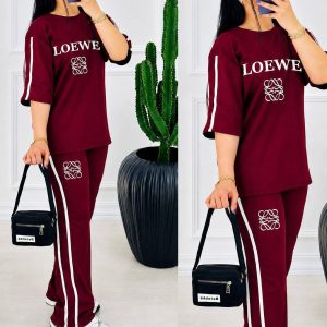 ست تیشرت شلوار دخترانه loewe رنگ زرشکی