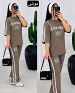 ست تیشرت شلوار دخترانه loewe رنگ موشی