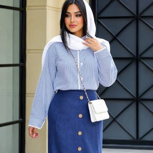 ست شومیز دامن الماس رنگ سرمه ای