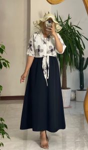 ست شومیز دامن گلی رنگ مشکی