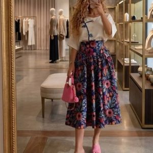 ست شومیز و دامن گلاره رنگ سرخابی