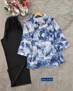 ست مانتو و شلوار حورا رنگ سرمه ای روشن