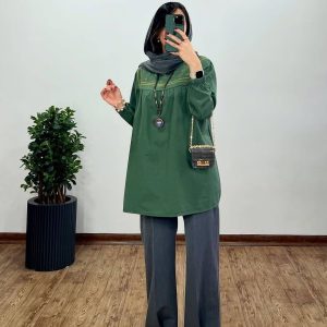مانتو الیاف ستایش رنگ یشمی