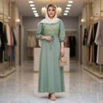 کفتان گلدوزی اروشا رنگ سبز سدری