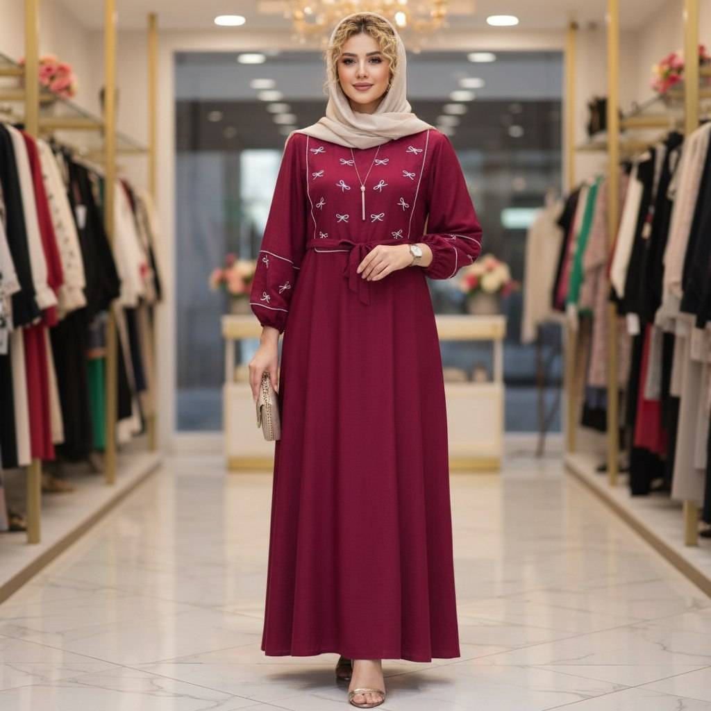 کفتان گلدوزی پاپیونی رنگ زرشکی
