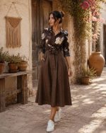 ست شومیز دامن ارکیده رنگ قهوه ای