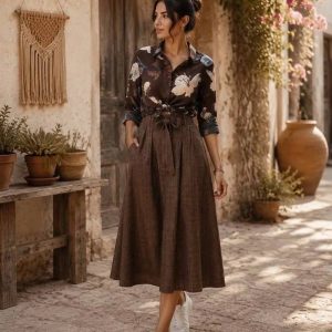 ست شومیز دامن ارکیده رنگ قهوه ای