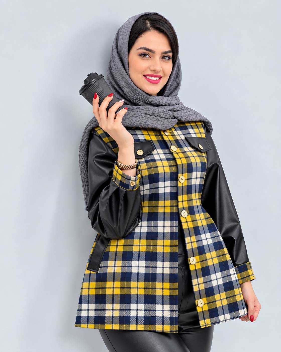 مانتو ترکیبی شاکمن رنگ زرد