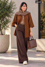 مانتو ژاکارد شیشه ای رنگ شتری